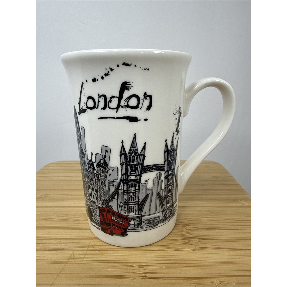 London Skyline Coffee Mug Barry Brooks Art 2009 Red Bus Big Ben London Bridge